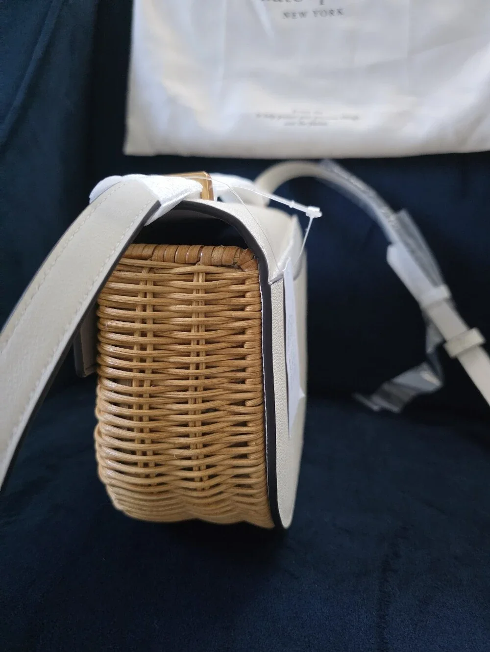 kate spade White and Tan Wicker Crossbody Bag